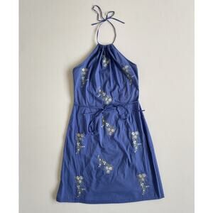 Vtg Y2K EXPRESS Periwinkle Floral Cotton Halter Wrap Dress / 5/6 / Hippie Boho